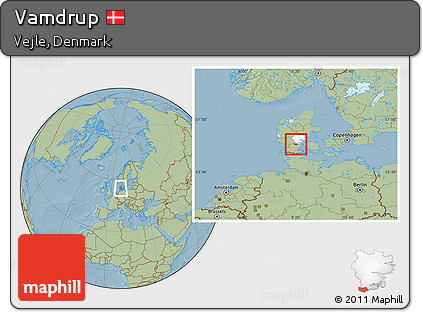 Savanna Style Location Map of Vamdrup, highlighted parent region, hill shading