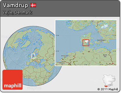 Savanna Style Location Map of Vamdrup, highlighted parent region, hill shading