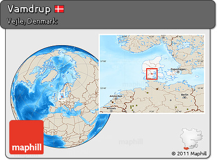 Shaded Relief Location Map of Vamdrup, highlighted country