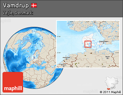 Shaded Relief Location Map of Vamdrup, highlighted country
