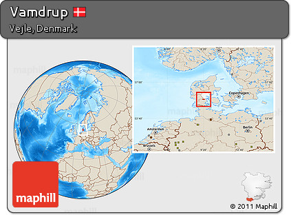 Shaded Relief Location Map of Vamdrup, highlighted parent region