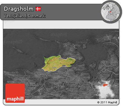 Satellite 3D Map of Dragsholm, darken, desaturated