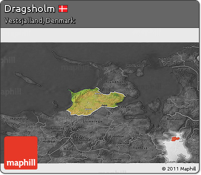 Satellite 3D Map of Dragsholm, darken, desaturated