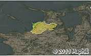 Satellite 3D Map of Dragsholm, darken, semi-desaturated