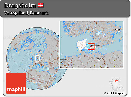 Gray Location Map of Dragsholm, highlighted country, within the entire country, hill shading