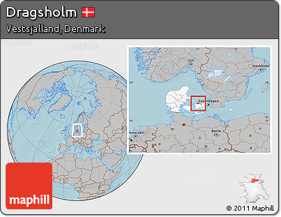 Gray Location Map of Dragsholm, highlighted country, within the entire country, hill shading