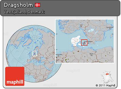 Gray Location Map of Dragsholm, highlighted country, highlighted parent region, within the entire country, hill shading