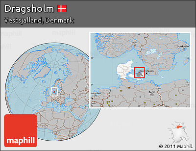 Gray Location Map of Dragsholm, highlighted country, highlighted parent region, within the entire country, hill shading