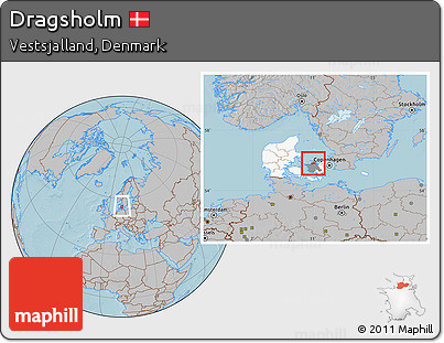 Gray Location Map of Dragsholm, highlighted country, highlighted parent region, within the entire country, hill shading