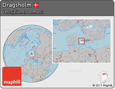 Gray Location Map of Dragsholm, highlighted parent region, hill shading