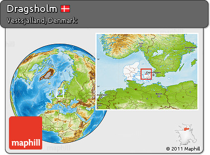 Physical Location Map of Dragsholm, highlighted country, within the entire country