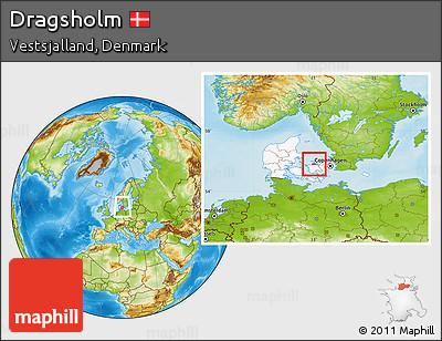 Physical Location Map of Dragsholm, highlighted country, within the entire country
