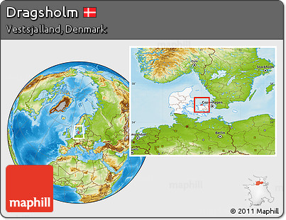 Physical Location Map of Dragsholm, highlighted country, within the entire country