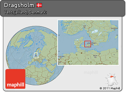 Savanna Style Location Map of Dragsholm, within the entire country, hill shading