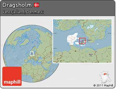Savanna Style Location Map of Dragsholm, highlighted country, highlighted parent region, hill shading