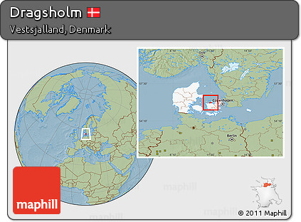 Savanna Style Location Map of Dragsholm, highlighted country, hill shading