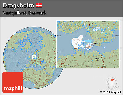 Savanna Style Location Map of Dragsholm, highlighted country, hill shading