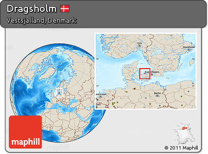 Shaded Relief Location Map of Dragsholm, within the entire country