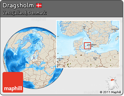 Shaded Relief Location Map of Dragsholm, highlighted parent region, within the entire country