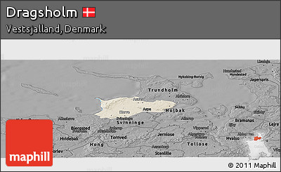 Shaded Relief Panoramic Map of Dragsholm, darken, desaturated