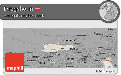 Shaded Relief Panoramic Map of Dragsholm, darken, desaturated