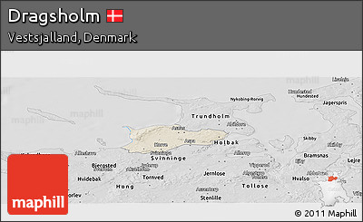 Shaded Relief Panoramic Map of Dragsholm, desaturated