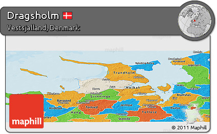 Shaded Relief Panoramic Map of Dragsholm, political outside