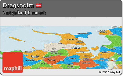 Shaded Relief Panoramic Map of Dragsholm, political outside