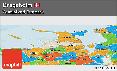 Shaded Relief Panoramic Map of Dragsholm, political outside