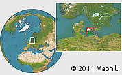Satellite Location Map of Haslev, highlighted parent region, within the entire country