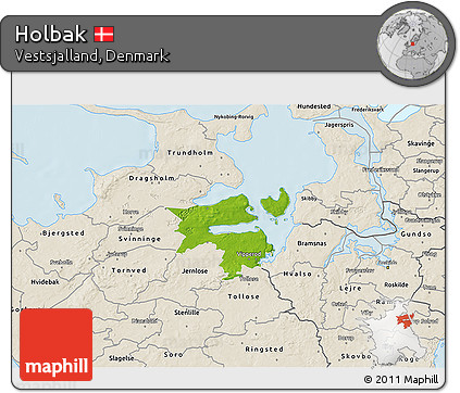 Physical 3D Map of Holbak, shaded relief outside