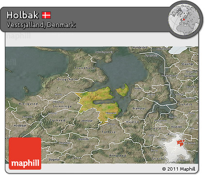 Satellite 3D Map of Holbak, semi-desaturated