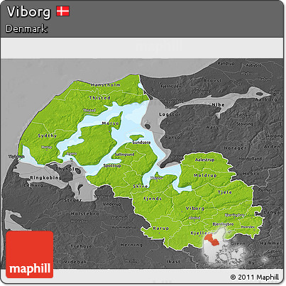 Physical 3D Map of Viborg, darken, desaturated