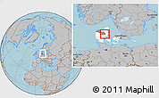 Gray Location Map of Hvorslev, highlighted country, highlighted parent region, within the entire country, hill shading