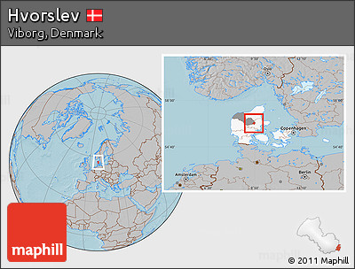 Gray Location Map of Hvorslev, highlighted country, highlighted parent region, hill shading