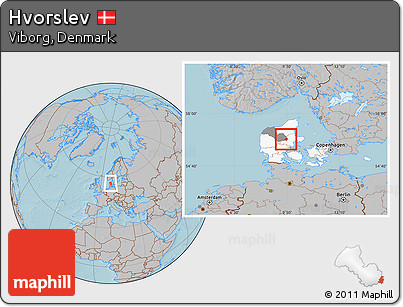 Gray Location Map of Hvorslev, highlighted country, highlighted parent region, hill shading