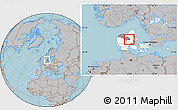 Gray Location Map of Hvorslev, highlighted country, highlighted parent region, hill shading