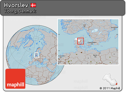 Gray Location Map of Hvorslev, highlighted parent region, within the entire country, hill shading