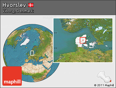Satellite Location Map of Hvorslev, highlighted country