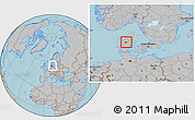 Gray Location Map of Kjellerup, within the entire country, hill shading