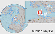 Gray Location Map of Kjellerup, highlighted country, hill shading