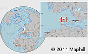 Gray Location Map of Kjellerup, highlighted parent region, hill shading