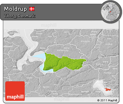 Physical 3D Map of Moldrup, lighten, desaturated