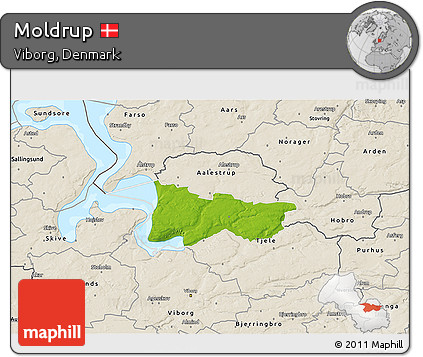 Physical 3D Map of Moldrup, shaded relief outside