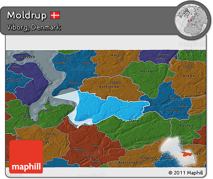 Political 3D Map of Moldrup, darken