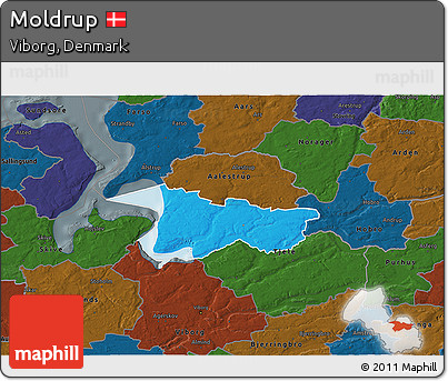 Political 3D Map of Moldrup, darken