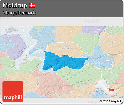Political 3D Map of Moldrup, lighten