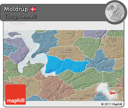 Political 3D Map of Moldrup, semi-desaturated