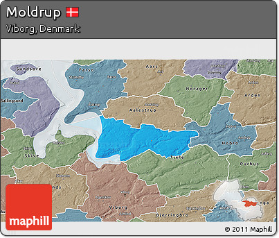 Political 3D Map of Moldrup, semi-desaturated