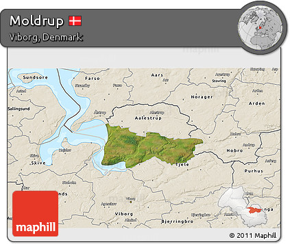Satellite 3D Map of Moldrup, shaded relief outside
